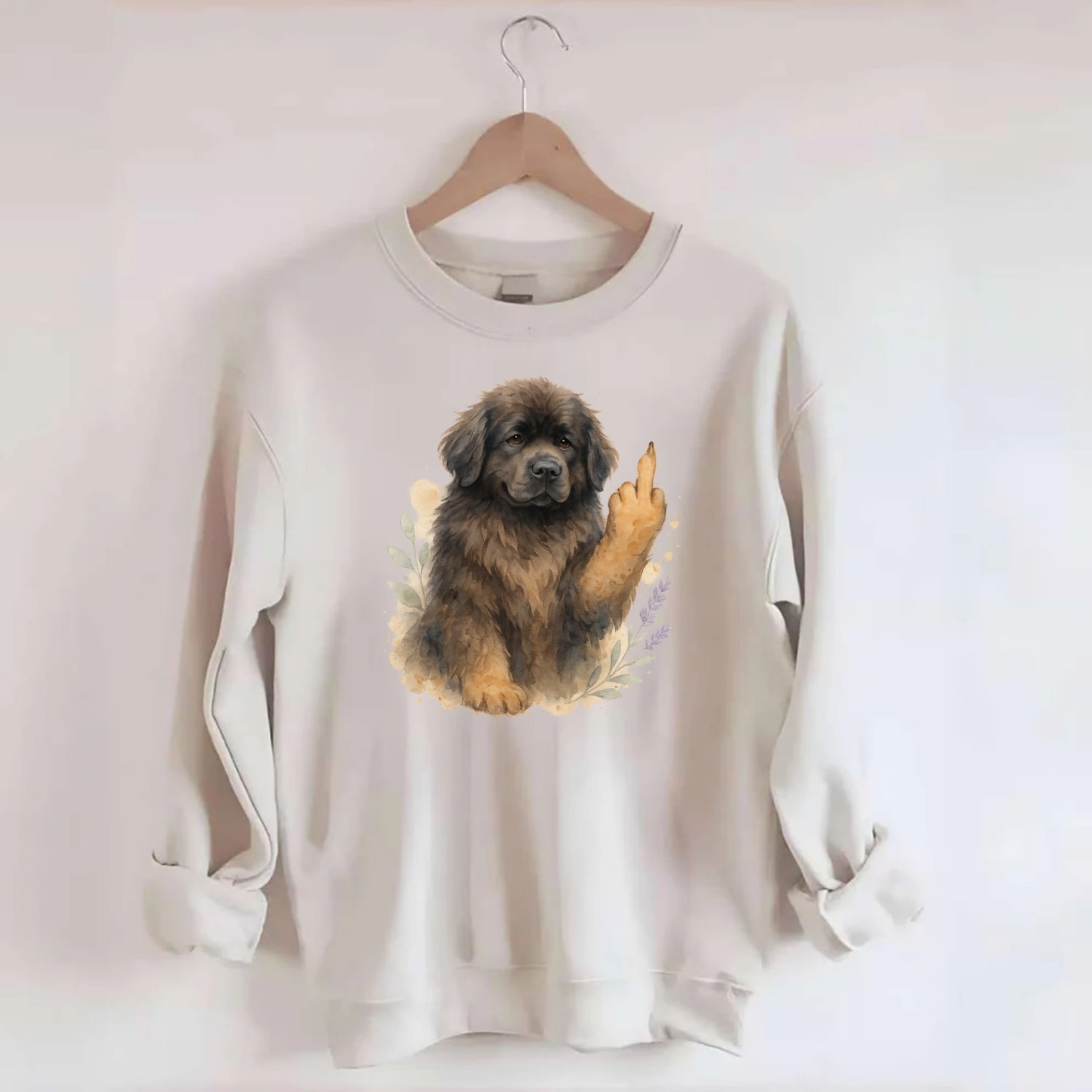 Newfoundland fluffy bear-like with webbed paws, massive gentle paw up - Crewneck Sweatshirt - biege