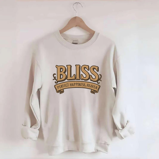 Bold typography design - "BLISS" - perfect happiness, heaven - Crewneck Sweatshirt - biege