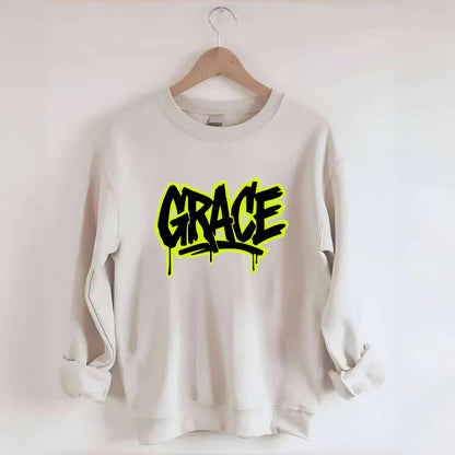 Bold typography design - "GRACE" - elegance under pressure, divine favor - Crewneck Sweatshirt - biege