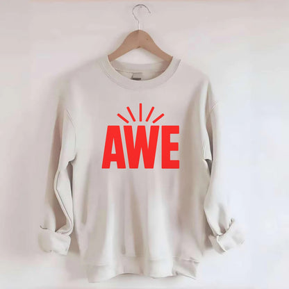 Bold typography design - "AWE" - overwhelming wonder - Crewneck Sweatshirt - biege