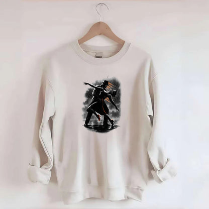 romantic dance pose with woman lifted in the air at lakeside - Crewneck Sweatshirt - biege