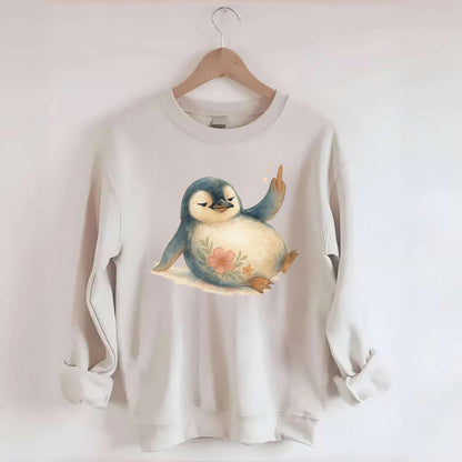 chubby penguin sliding on belly, one flipper up giving attitude - Crewneck Sweatshirt - biege