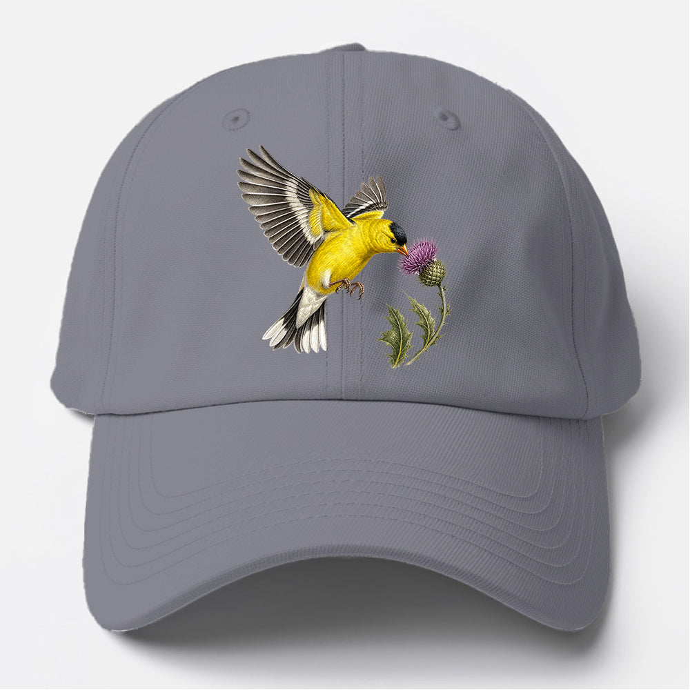 Goldfinch Thistle Flower Baseball Cap