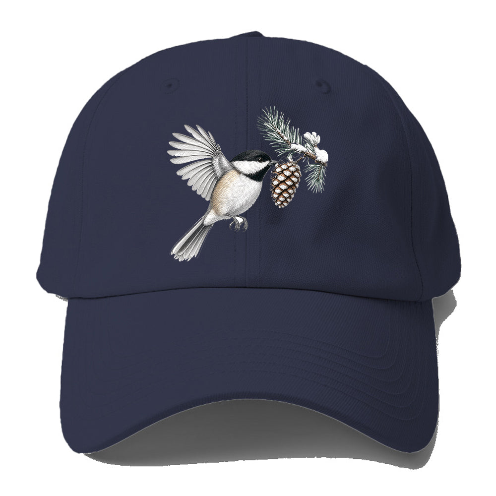Chickadee Snow Pine Baseball Cap