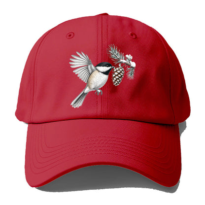 Chickadee Snow Pine Baseball Cap