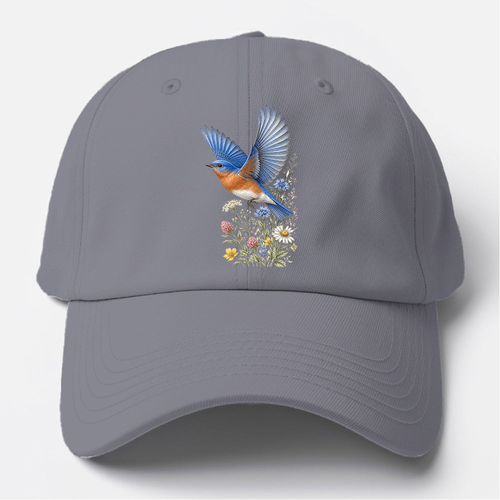 Bluebird Meadow Flowers Baseball Cap