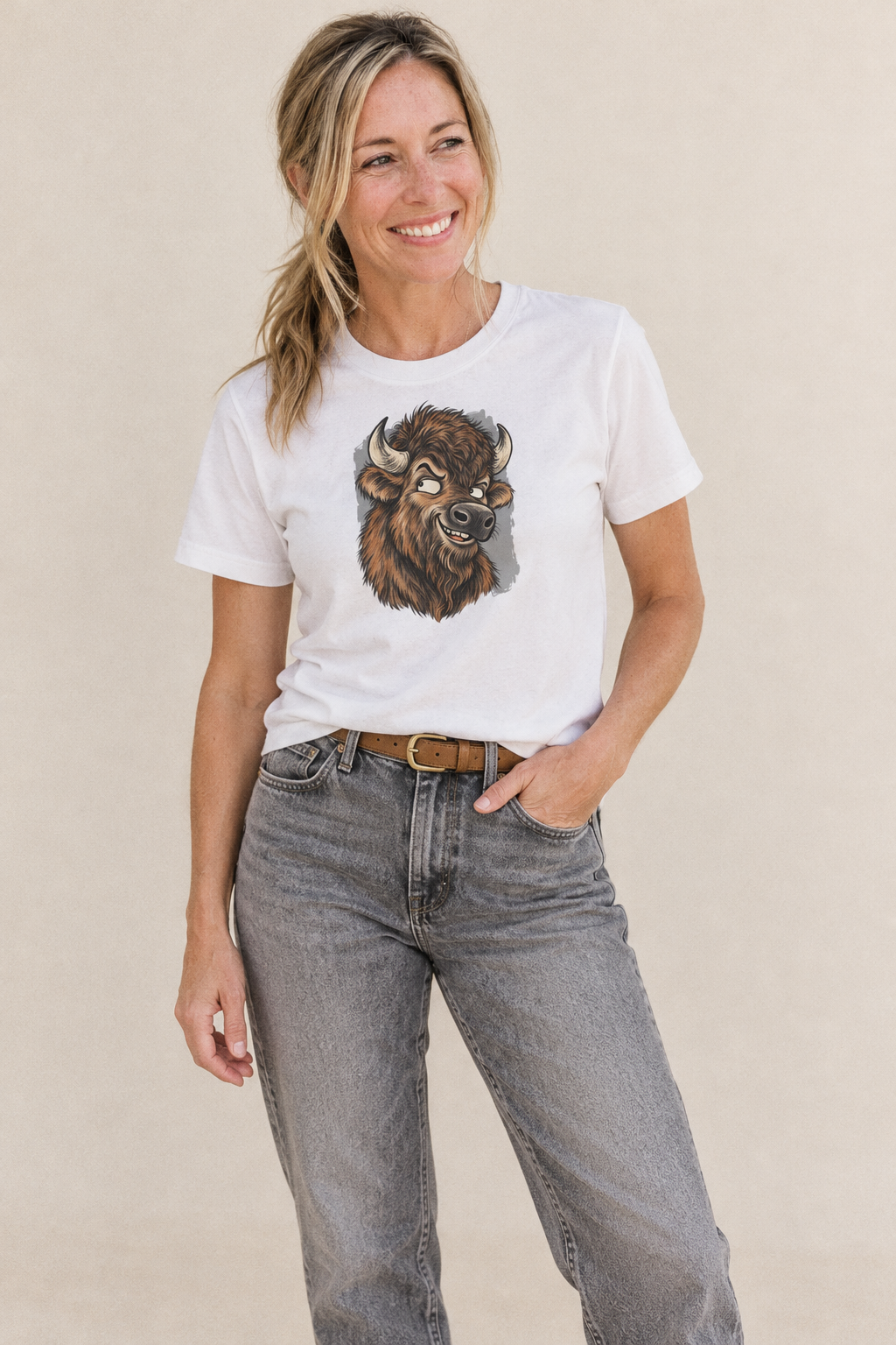Bison Expressive Portrait Wild Grin Gallery Classic T-shirt – studio model photo