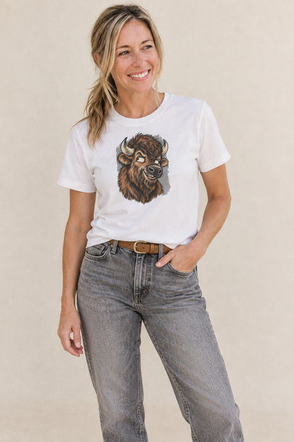 Bison Expressive Portrait Wild Grin Gallery Classic T-shirt – studio model photo