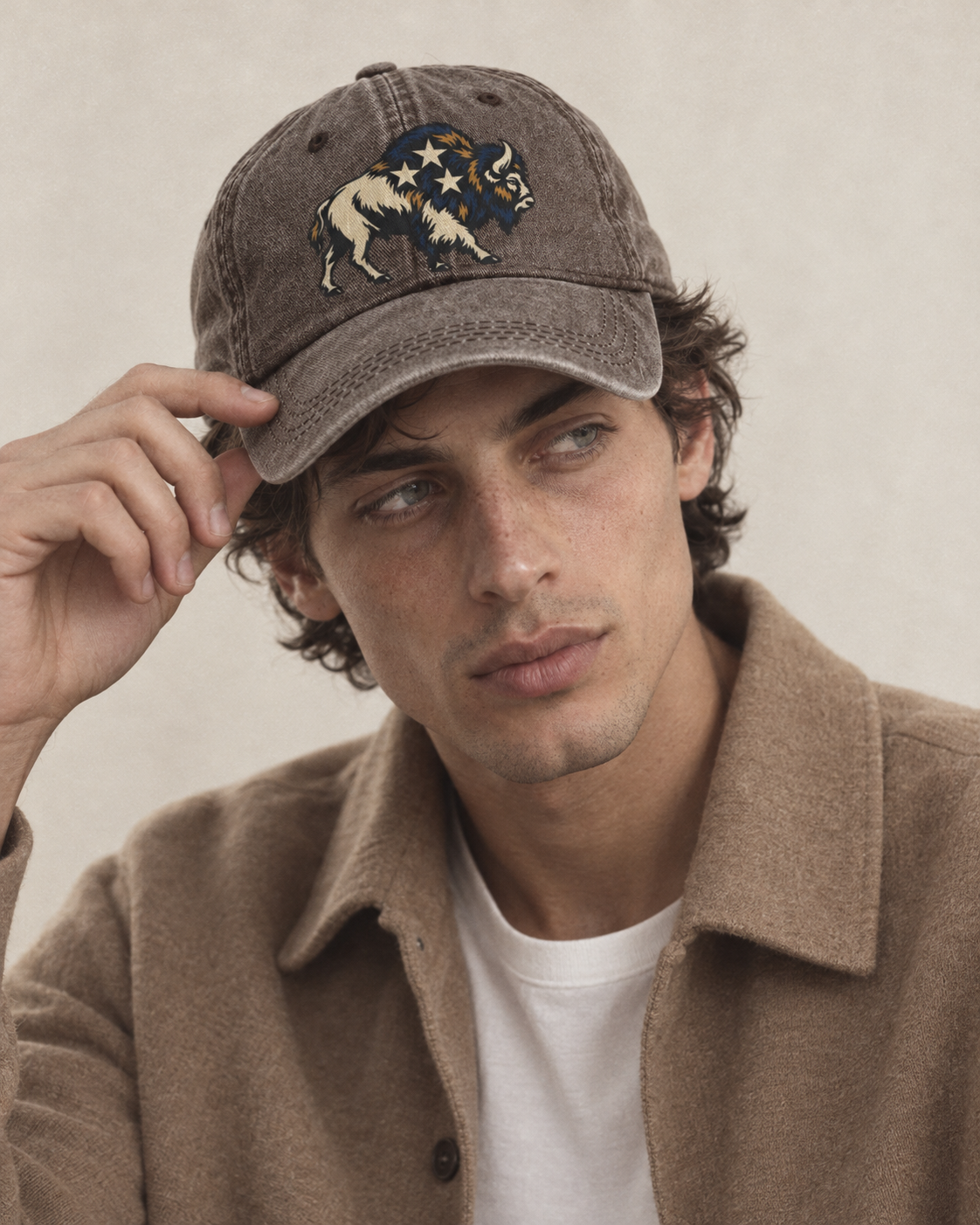Model wearing the cap