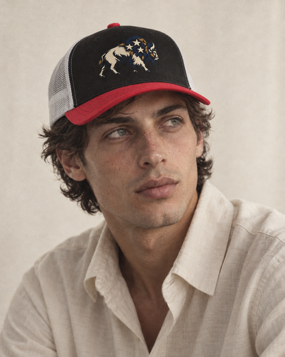 Model wearing the cap