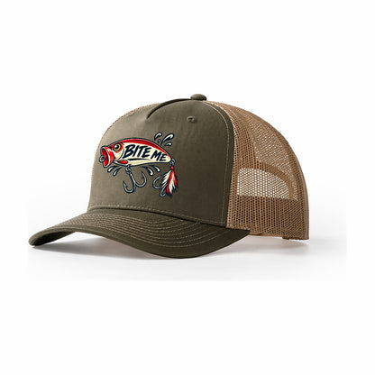 Bite Me Lure Fishing Elegant Trucker Hat – Olive Khaki