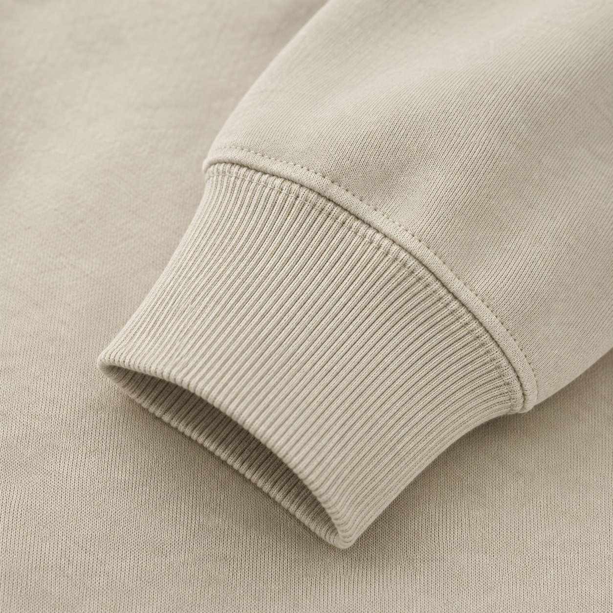 Black Cat Fleece Sweatshirt – light-khaki fabric close-up