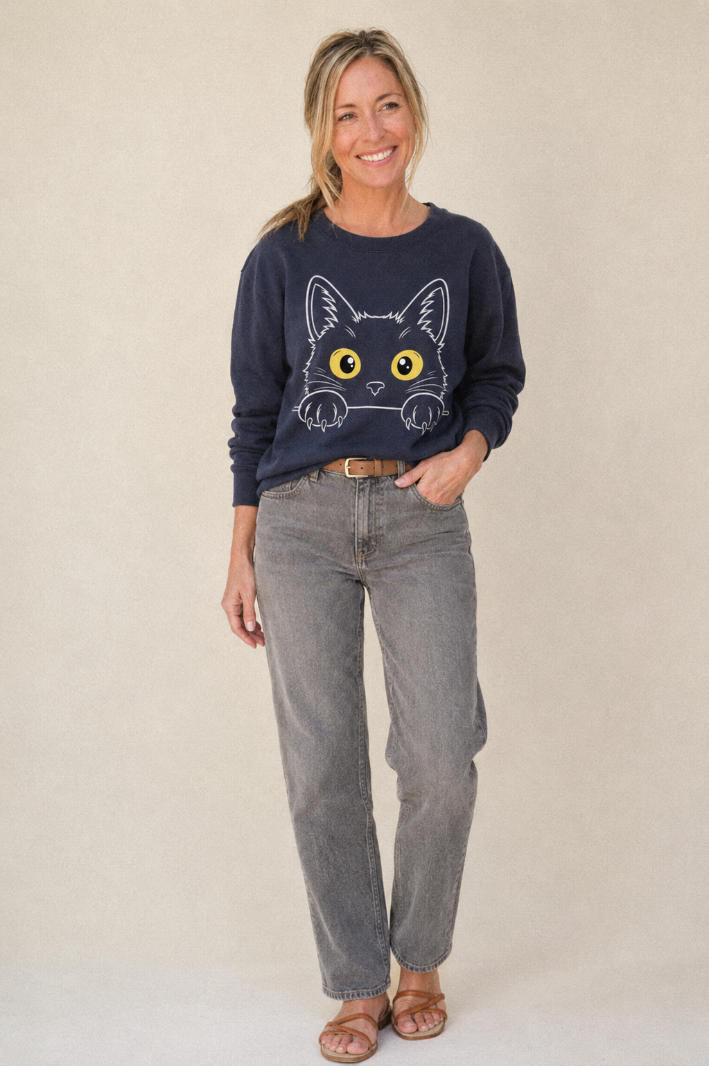 Black Cat Fleece Sweatshirt – studio model photo