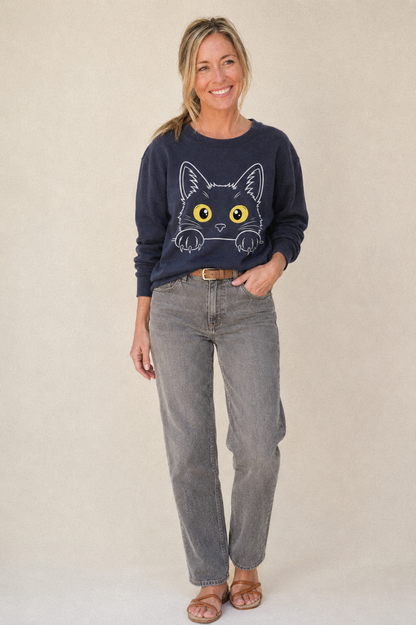 Black Cat Fleece Sweatshirt – studio model photo