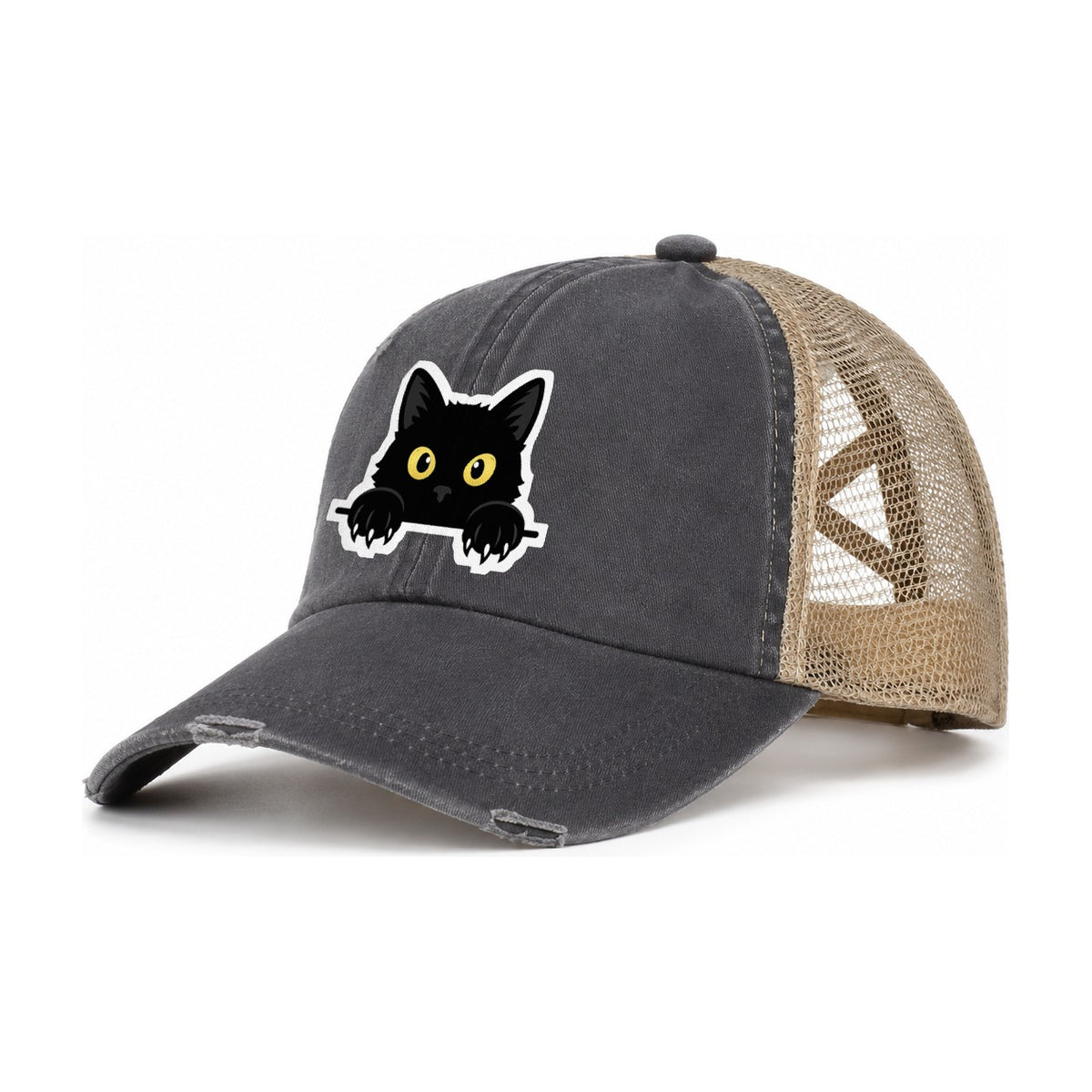 Black Cat Women's Ponytail Trucker Hat – Charcoal Khaki