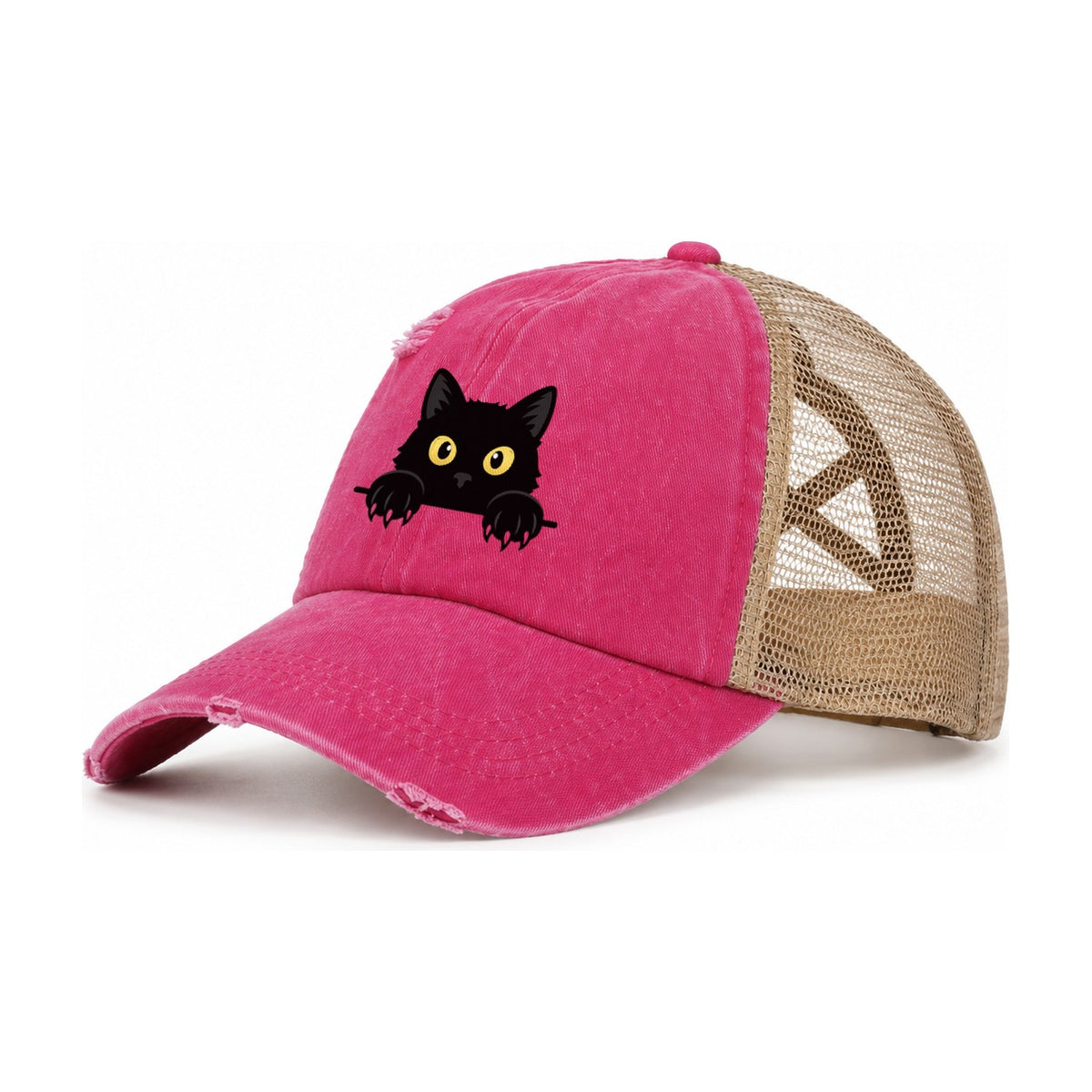 Black Cat Women's Ponytail Trucker Hat – Raspberry Khaki