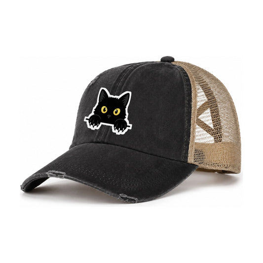 Black Cat Women's Ponytail Trucker Hat – Washed Black Khaki
