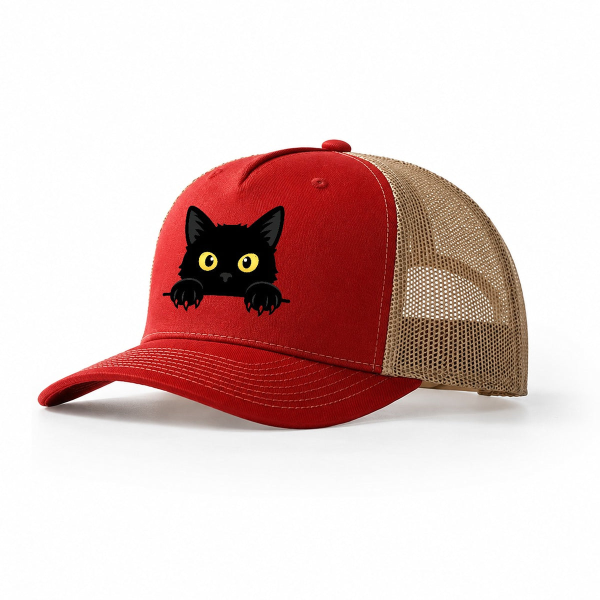 Black Cat Trucker Hat – Red-Khaki