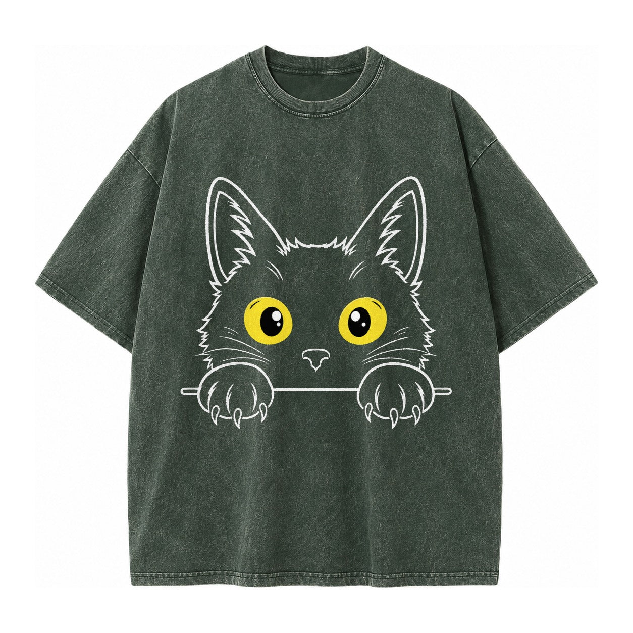 Black Cat  - Vintage T-shirt – Forest Mist(Green)
