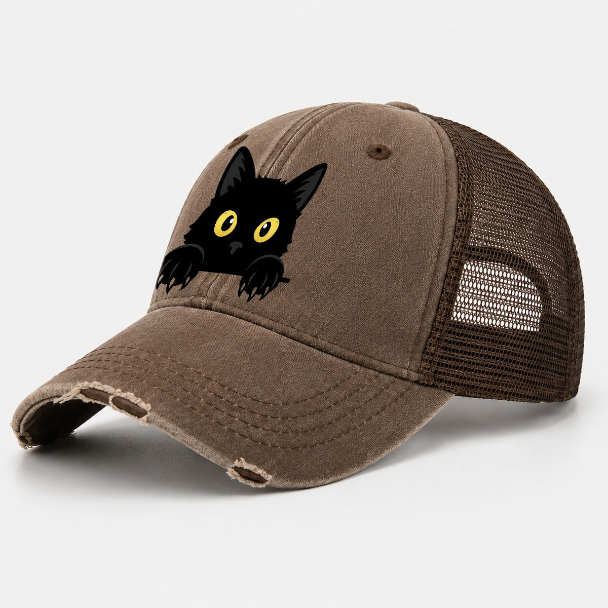Black Cat Washed Trucker Hat – Coffee