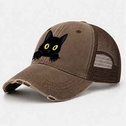 Black Cat Washed Trucker Hat – Coffee