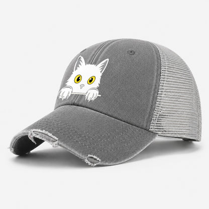 Black Cat Washed Trucker Hat – Grey