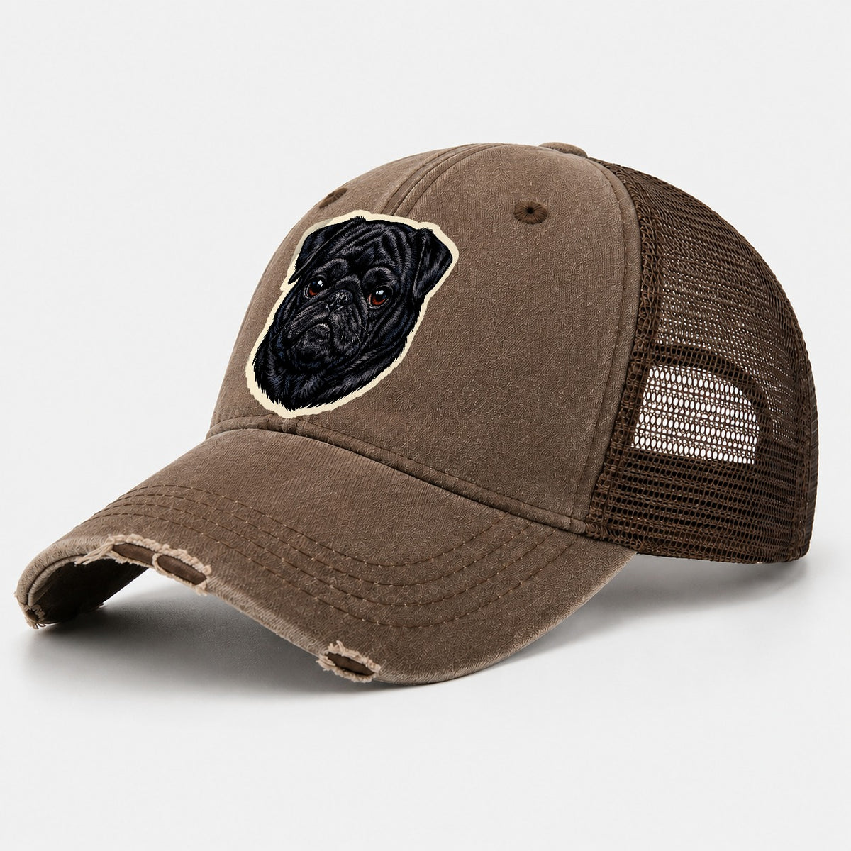 Black Pug Washed Trucker Hat – Coffee