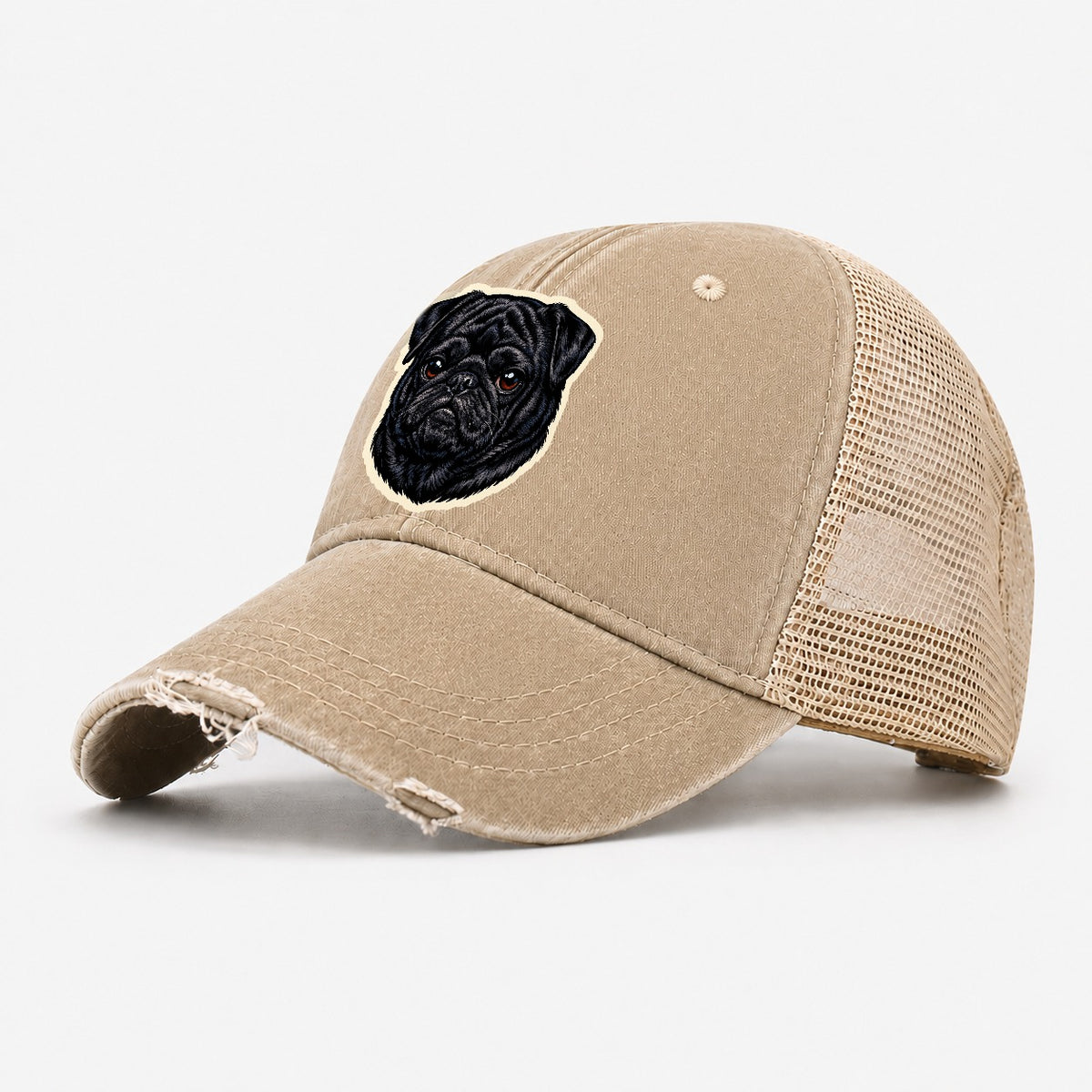 Black Pug Washed Trucker Hat – Khaki