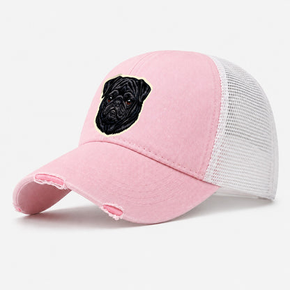 Black Pug Washed Trucker Hat – Light Pink