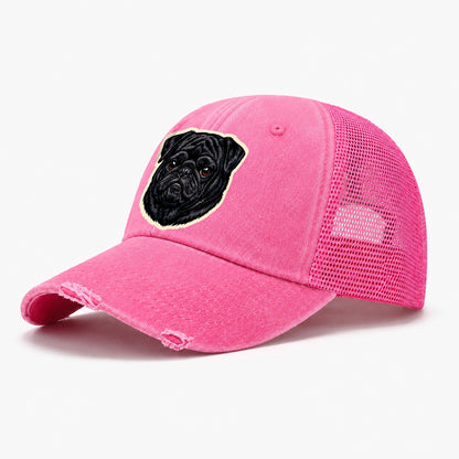 Black Pug Washed Trucker Hat – Rose