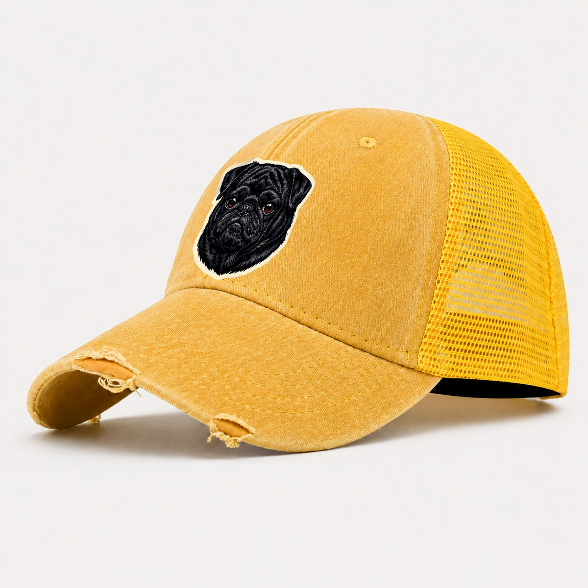 Black Pug Washed Trucker Hat – Yellow