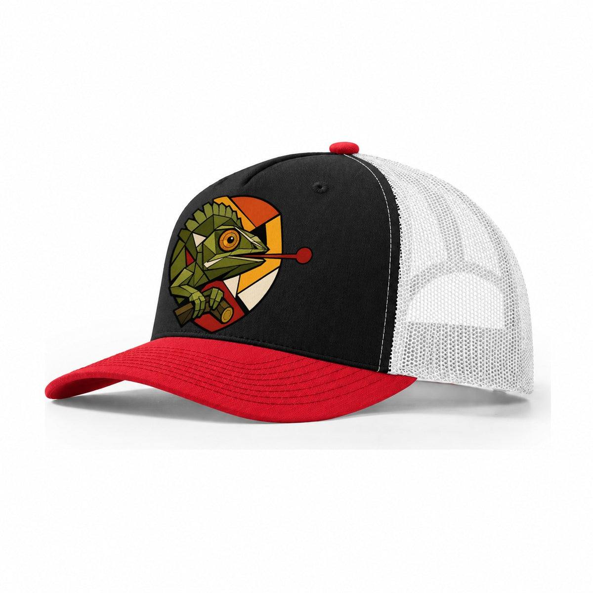 Chameleon Tongue Out Trucker Hat – Black Red White