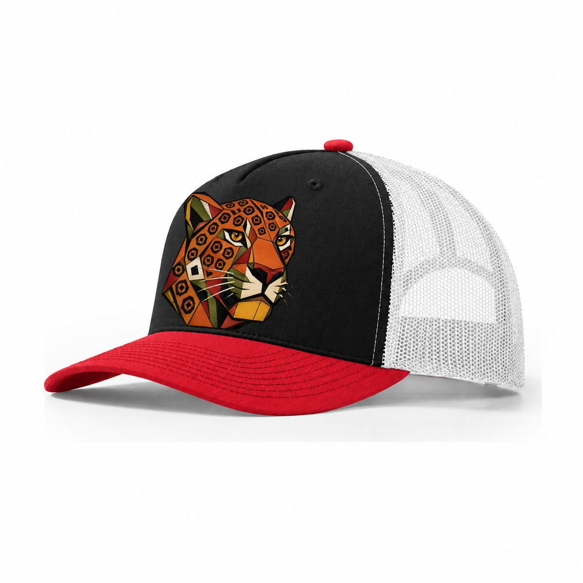 Jaguar Face Spotted Trucker Hat – Black Red White