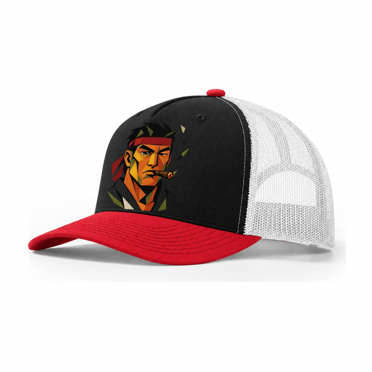 Karate Face Headband Trucker Hat – Black Red White