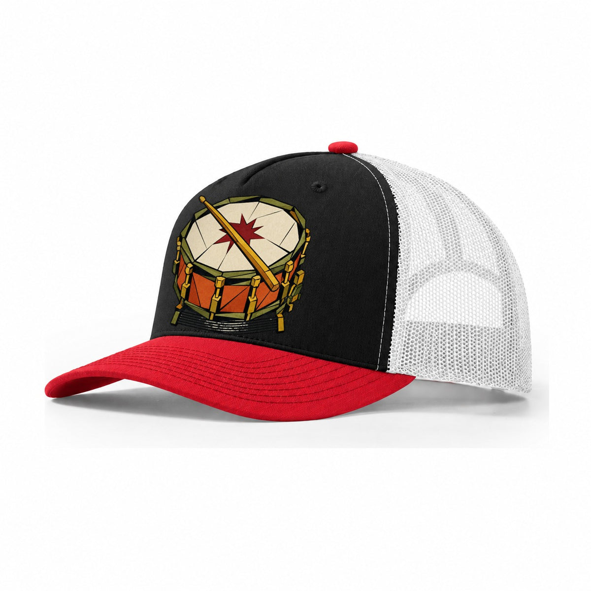 Snare Drum Close Up Trucker Hat – Black Red White