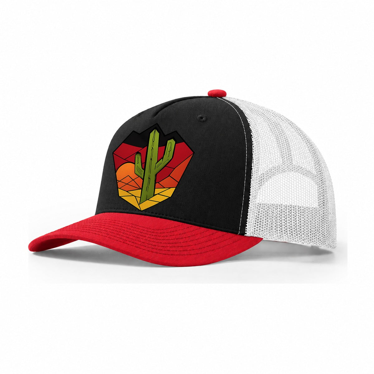Saguaro Sunset Silhouette Trucker Hat – Black Red White