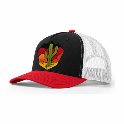 Saguaro Sunset Silhouette Trucker Hat – Black Red White