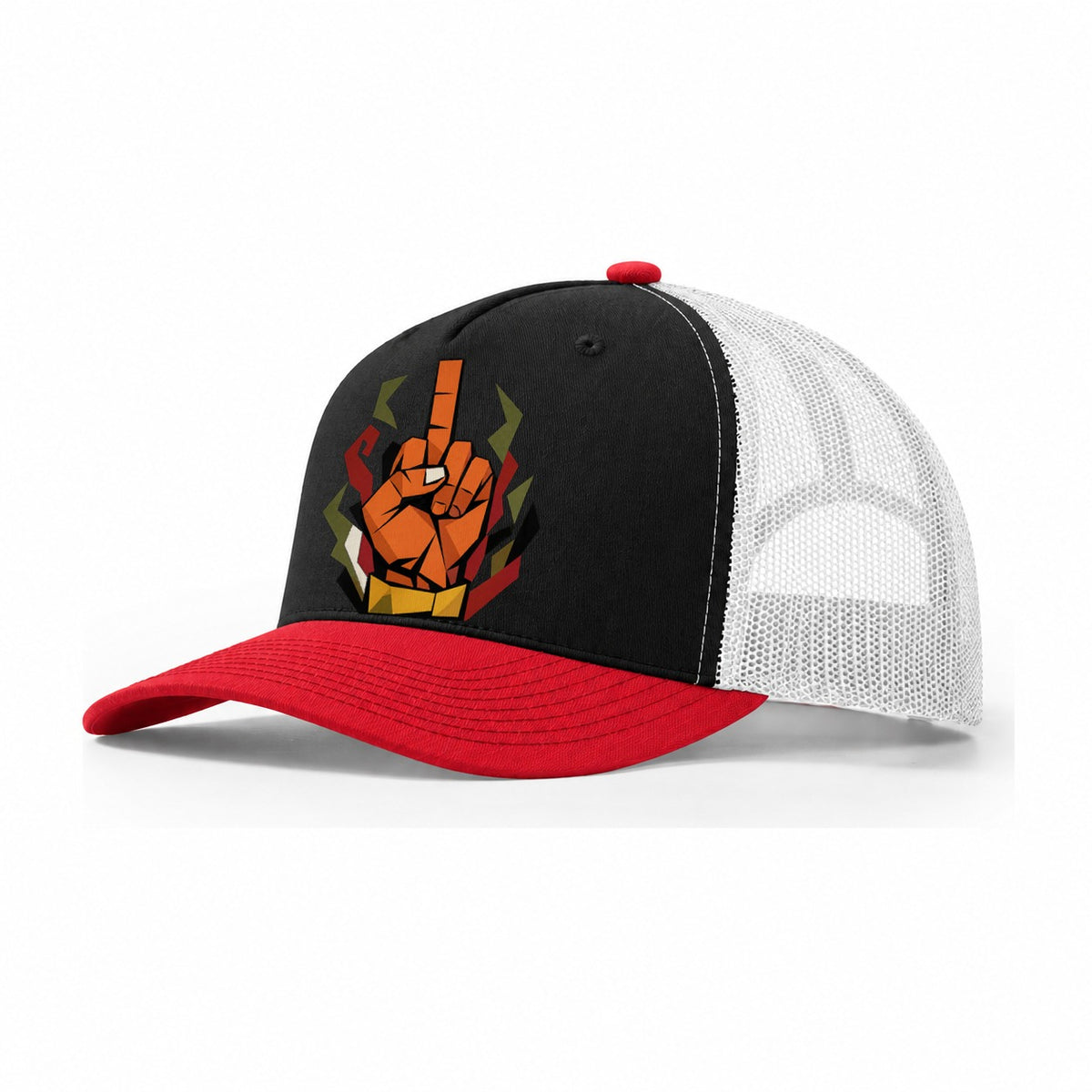 Middle Finger Trucker Hat – Black Red White