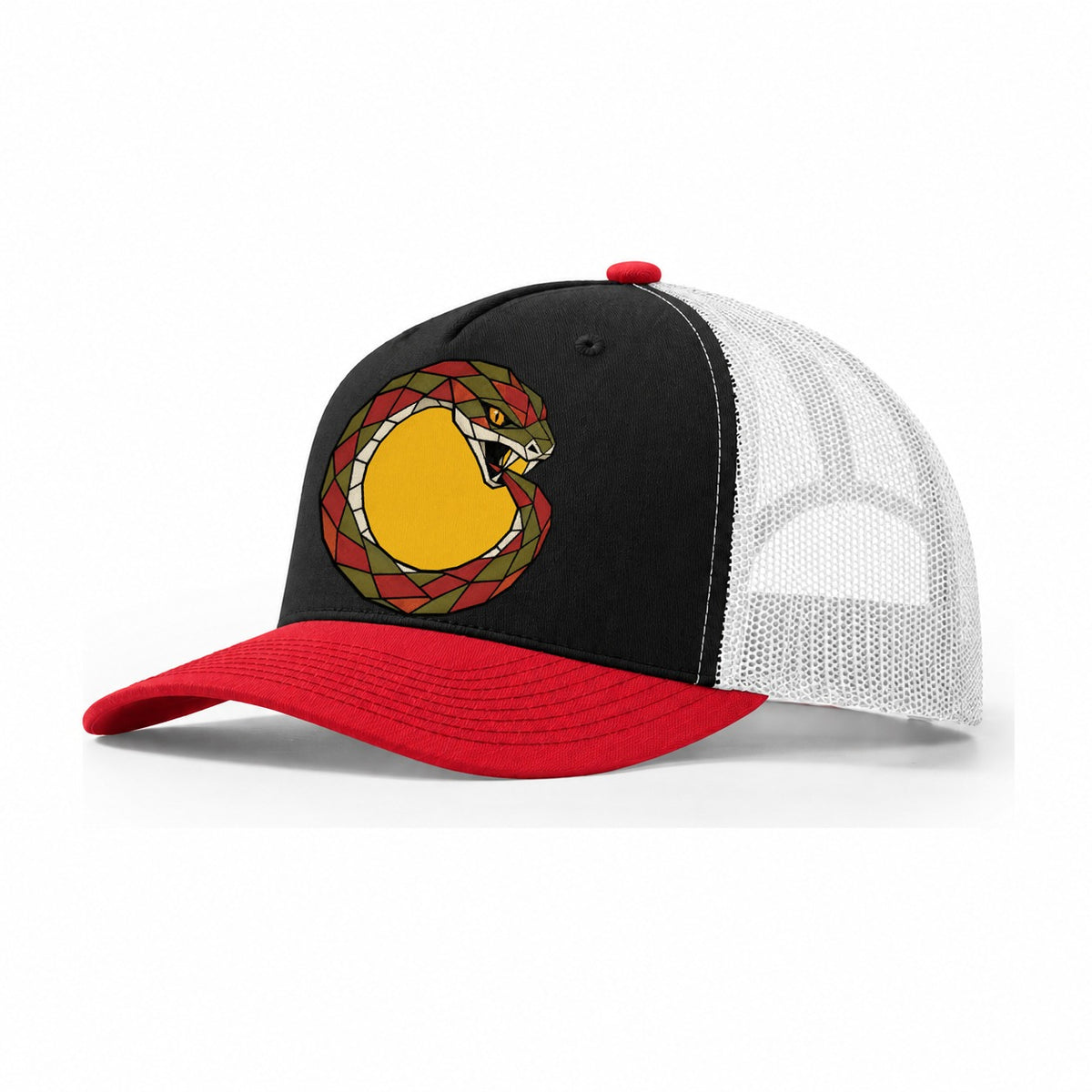 Ouroboros Serpent Circle Trucker Hat – Black Red White