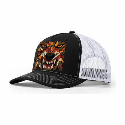 Wolf Snarl Close Up Trucker Hat – Black White
