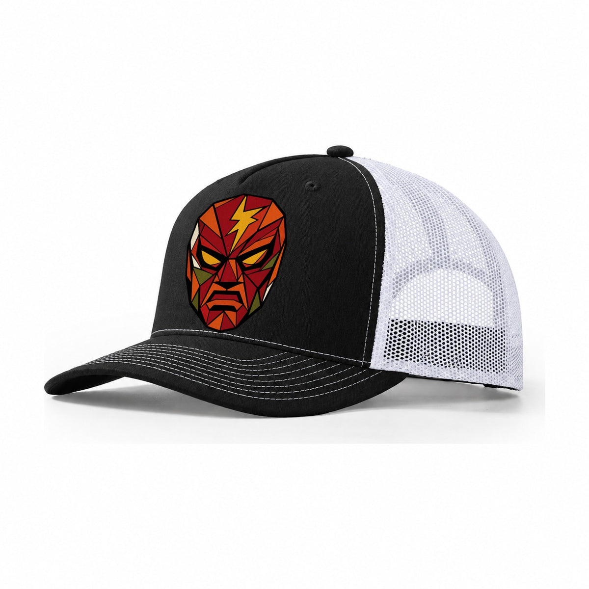 Masked Wrestler Portrait Trucker Hat – Black White