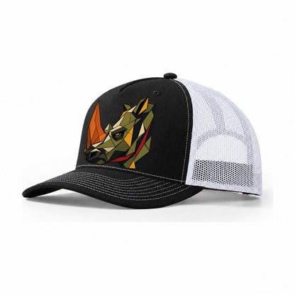 Rhinoceros Profile Horn Trucker Hat – Black White