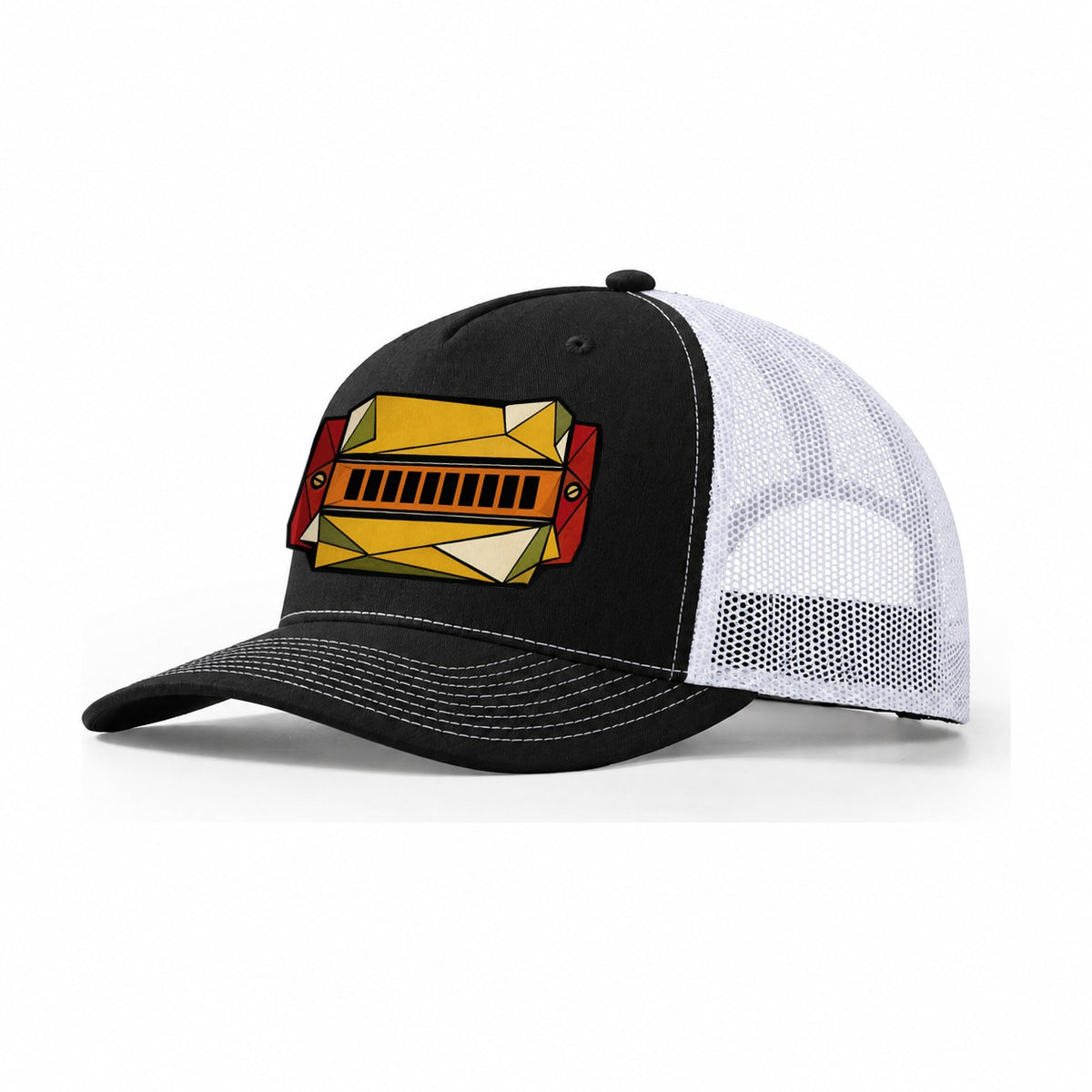 Harmonica Close Up Trucker Hat – Black White