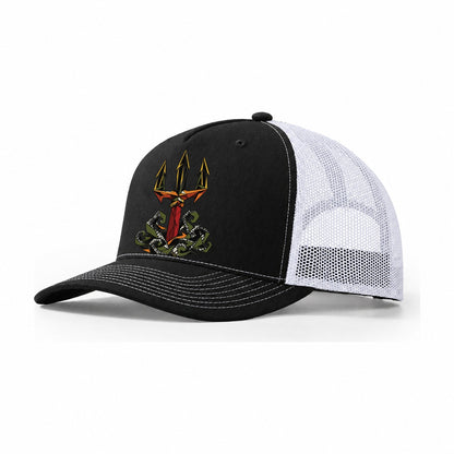 Neptune Raises His Trident Trucker Hat – Black White