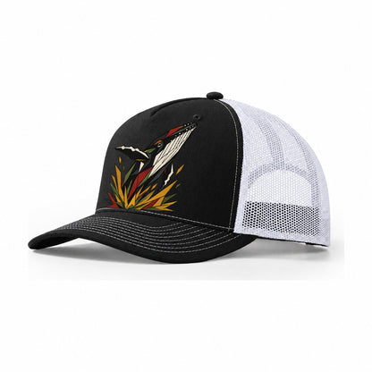 Whale Breach Silhouette Trucker Hat – Black White
