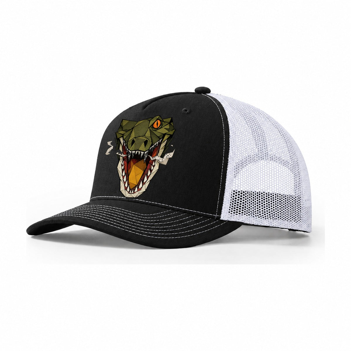 Crocodile Open Jaw Trucker Hat – Black White