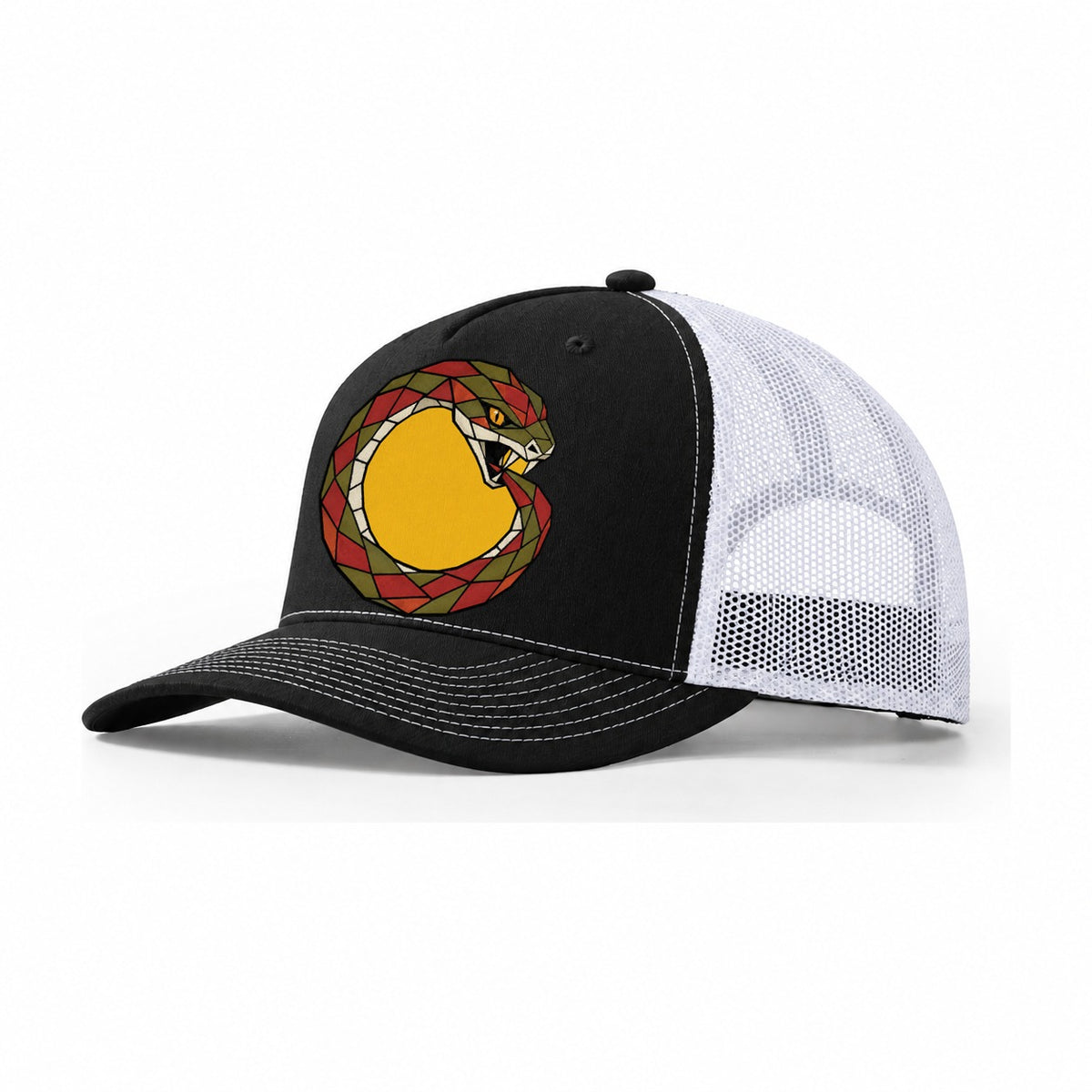 Ouroboros Serpent Circle Trucker Hat – Black White