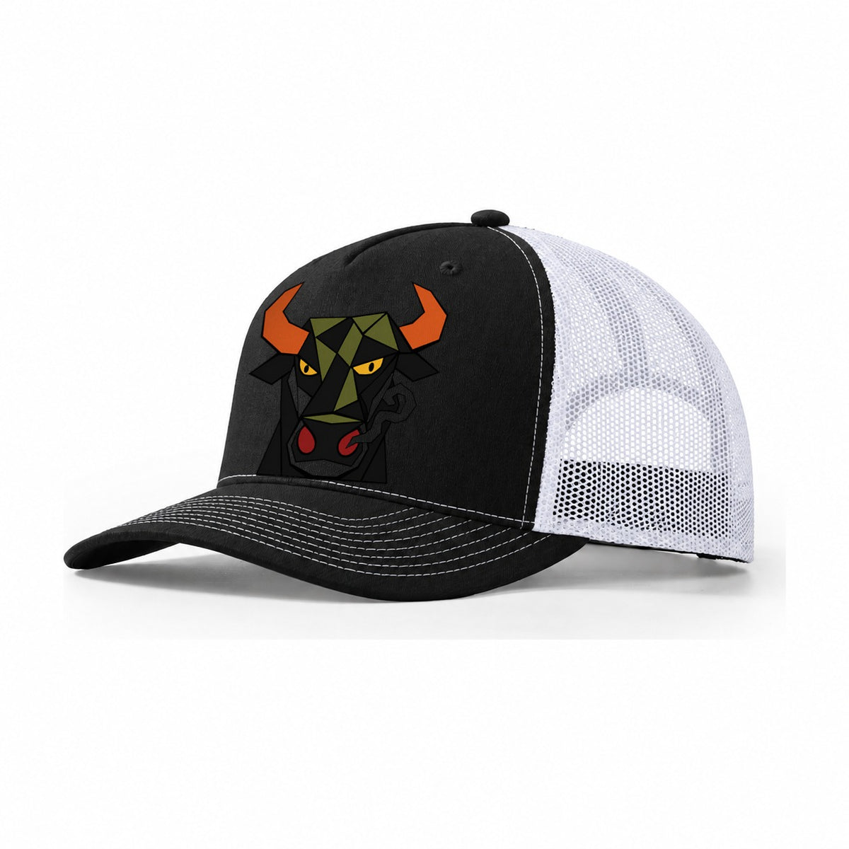 Bull Frontal Flared Nostrils Trucker Hat – Black White