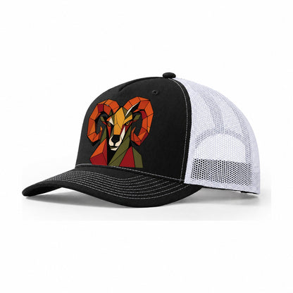 Ram Curled Horns Trucker Hat – Black White