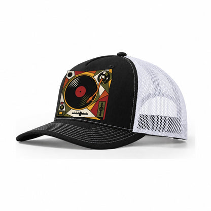 Dj Turntable Above Trucker Hat – Black White